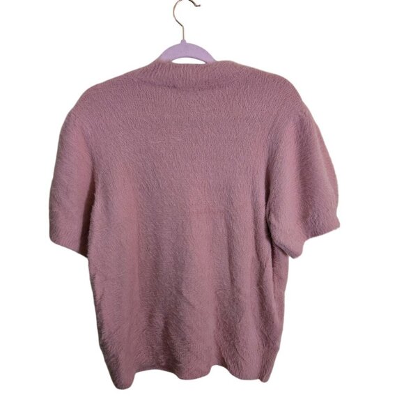 Cece Pink Eyelash Fuzzy Knit Puff Short Sleeve Round Neck Sweater Size L - Picture 3 of 6